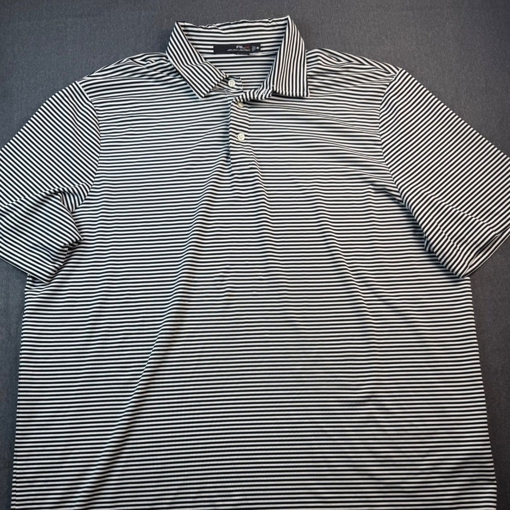 Ralph Lauren RLX XXL Shirt Black White Stripe Golf Athletic Stretch